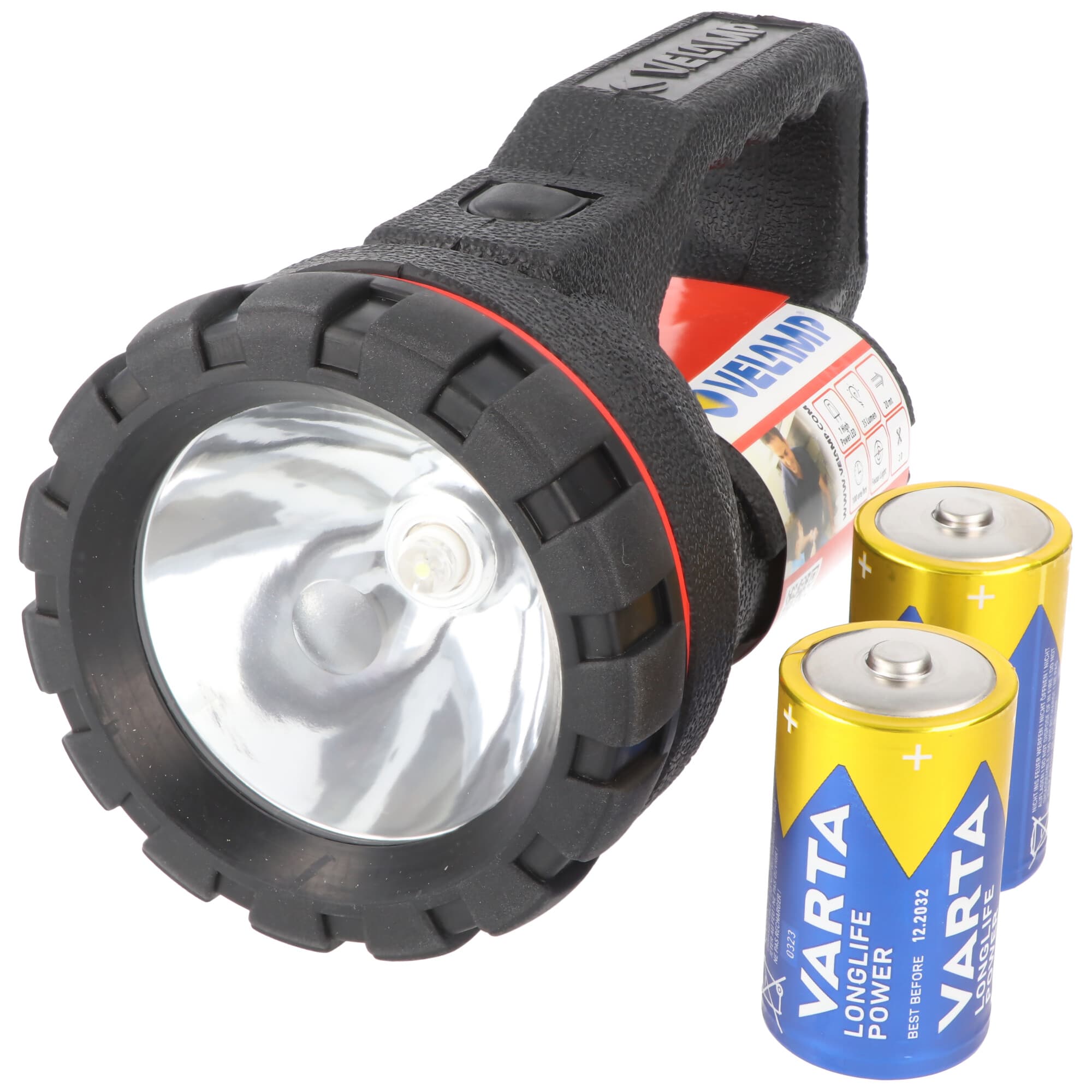 Lampe à main LED FARO RUBBER avec jusqu'à 35 lumens, 0,5 W en caoutchouc naturel, avec 2 piles Mono D