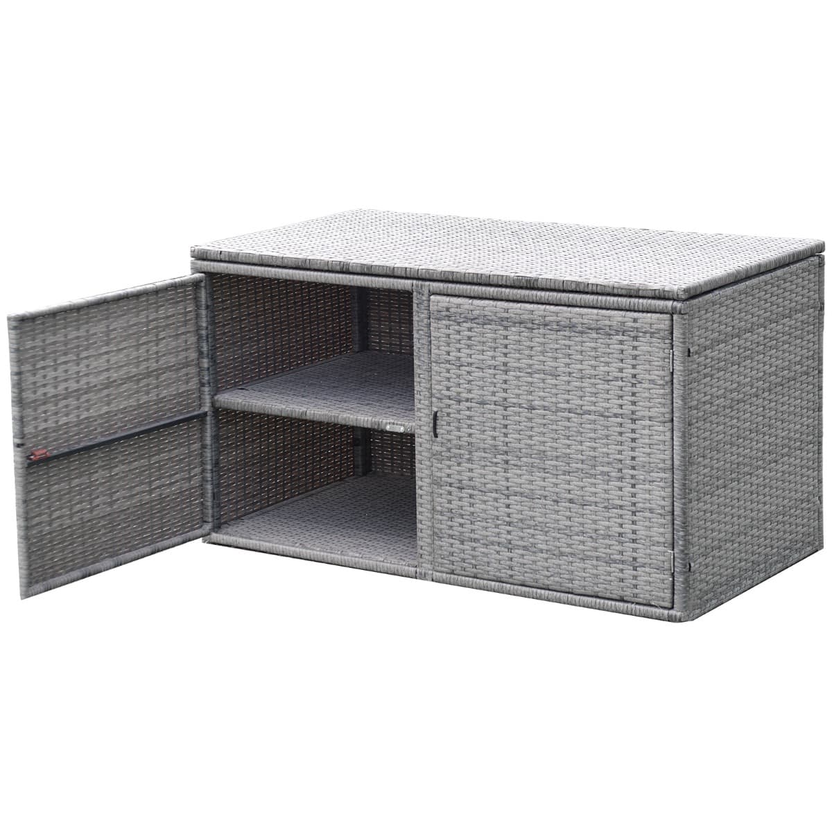 CostwayCoffre de Rangement Jardin 335L en Rotin PE Charge Max.120 kg Cadre en Acier avec 2 Etagères 115 x 60 x 65 CM Gris