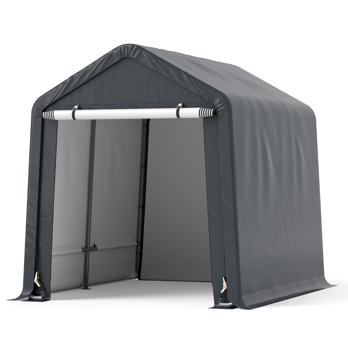 CostwayAbri de Vélos Extérieur de 240x195x214cm Abri de Garage Portable pour Motos Housse Imperméable avec Porte à Fermeture Éclair Gris