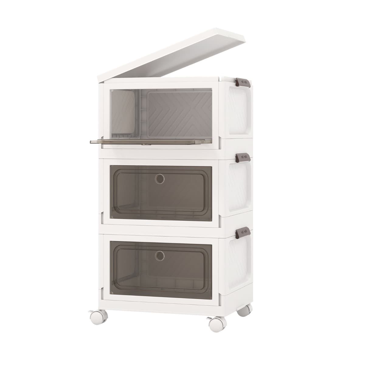 CostwayLot de 3 Bacs de Rangement Empilables Boîtes de Rangement Pliables de 75L avec Roues Porte Couvercle Conteneur en Plastique Pliable Blanc