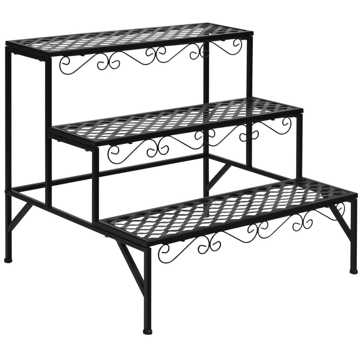 CostwayPrésentoir pour Plantes 3 Niveaux en Métal avec Forme en Rectangle et Pieds Antidérapants 70 x 60 x 60,5cm Charge Max 45KG