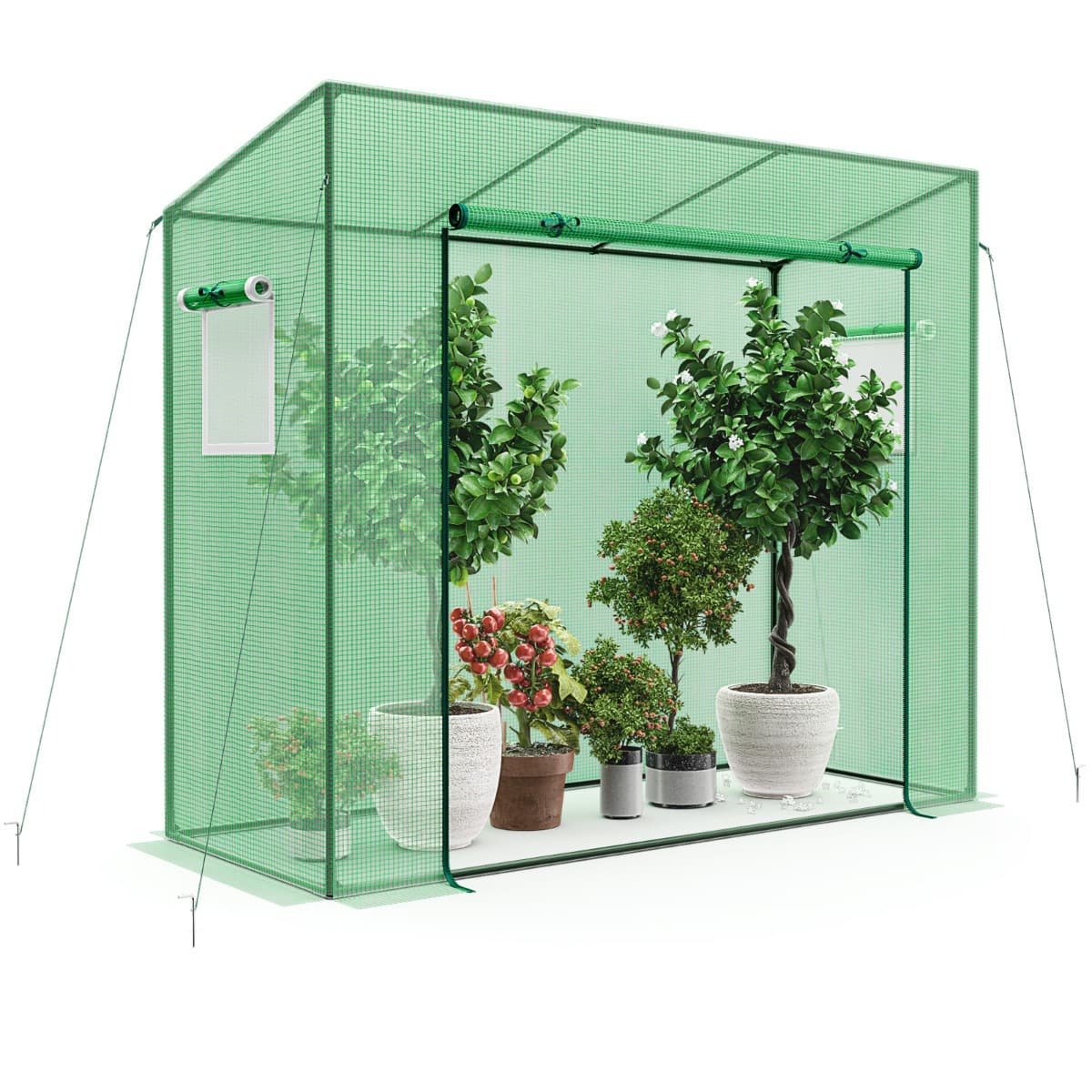 CostwaySerre de Jardin avec Housse Mini & Cadre en Métal Porte à Fermeture Eclair Enroulable Fenêtres à Moustiquaire Double Couche 200x77x169 CM