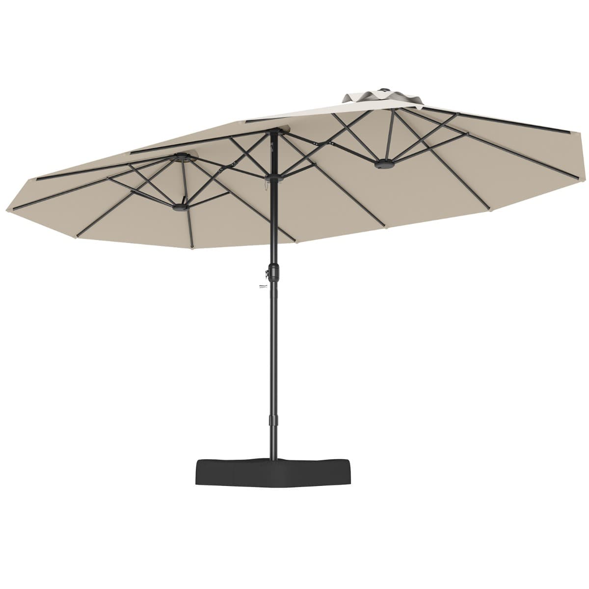 CostwayParasol de Terrasse de 470 cm avec Base Manivelle 12 Baleines Robustes Parasol de Table Double pour Extérieur Parasol Rectangulaire Beige