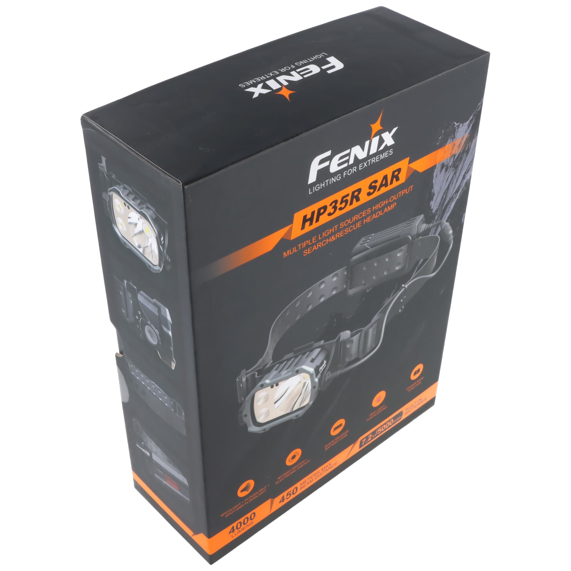 Lampe frontale Fenix HP35R SAR LED, idéale pour les opérations de recherche et de sauvetage, max. 4000 lumens, portée de 450 mètres, compartiment à
