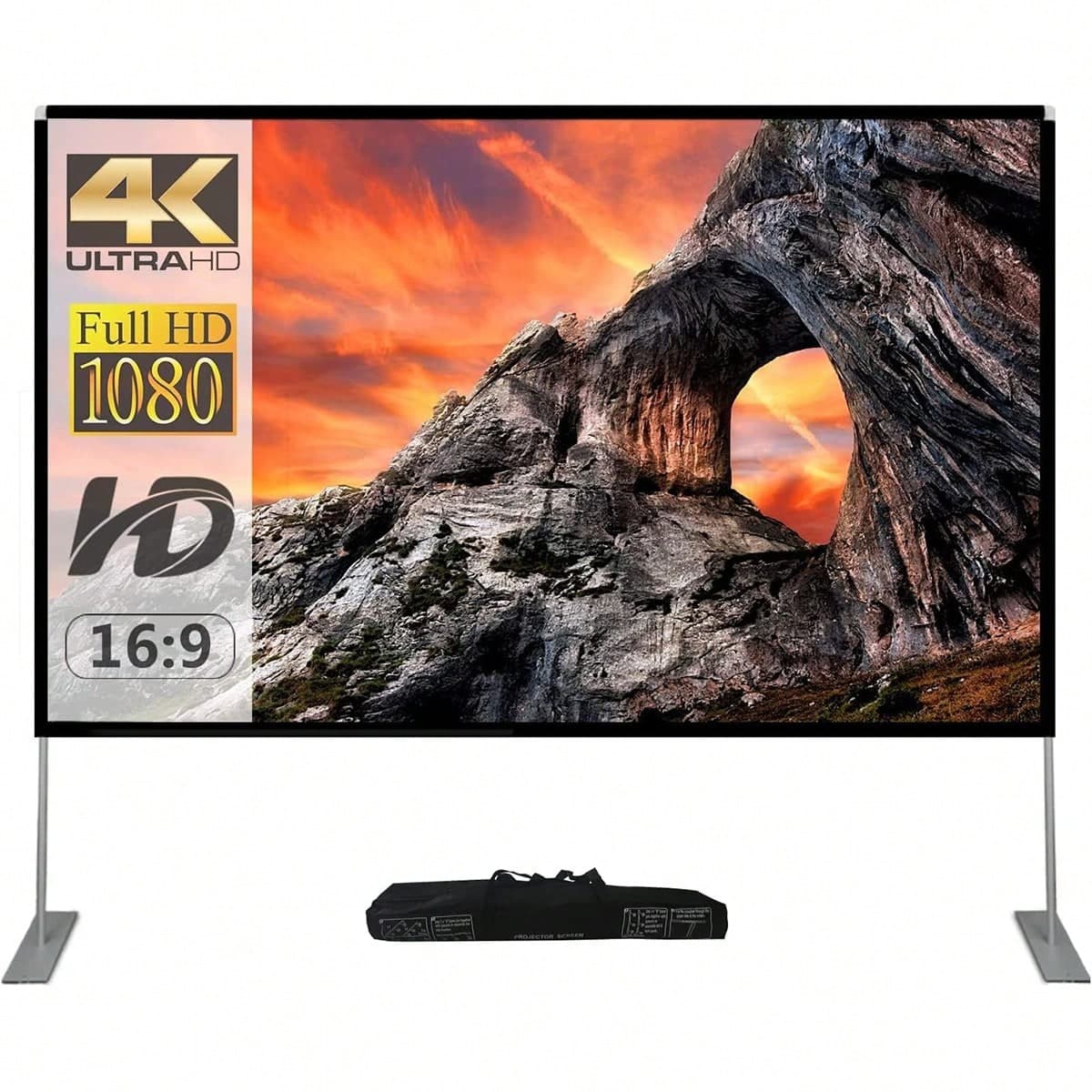 Écran de Projection avec Support portatif de 100''16:9 4K Écran de Projection Avant et arrière HD Écran de Film avec Sac portatif pour Les