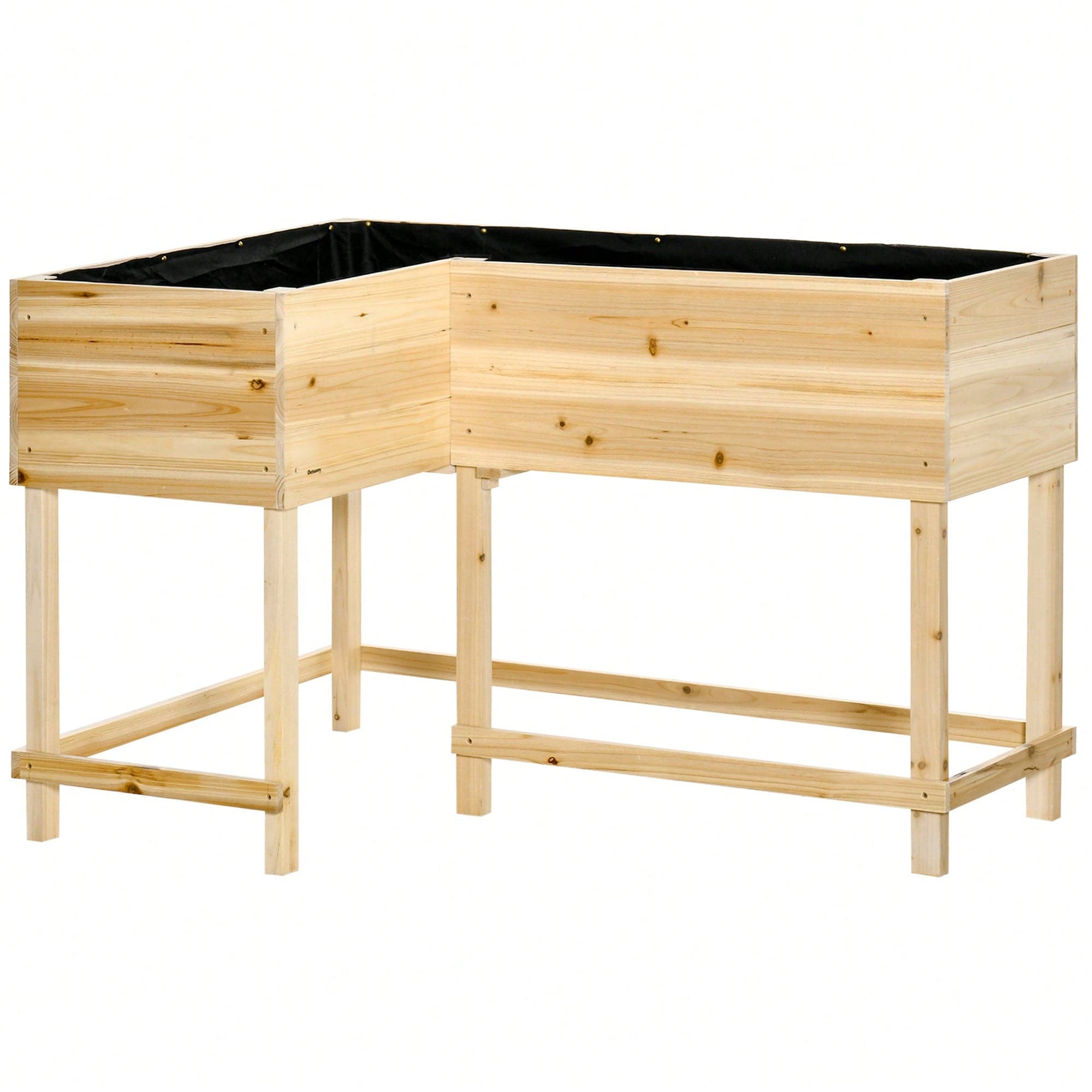 Outsunny Jardinière sur Pieds Potager d'angle dim. 122L x 91l x 81H cm Inserts d'irrigation + Feutre de Drainage Inclus Bois Sapin pré-huilé