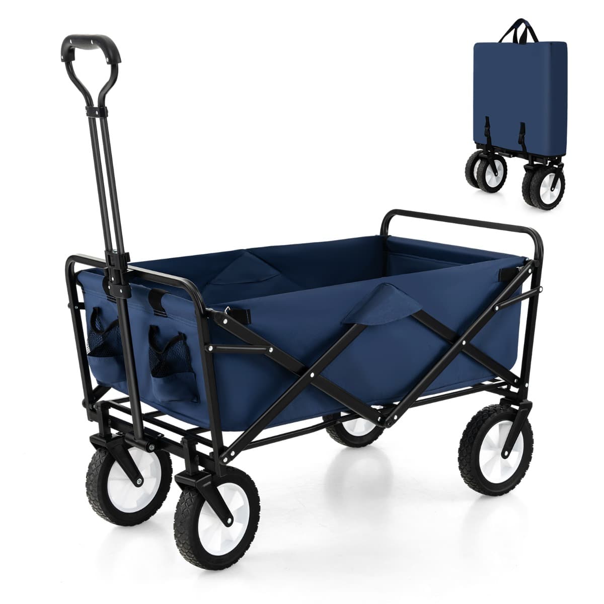 Chariot Roulant Pliable 82 L Chariot Robuste avec Poignée Réglable et Porte-boissons Chariot Utilita