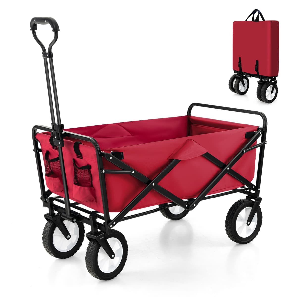 Chariot Roulant Pliable 82 L Chariot Robuste avec Poignée Réglable et Porte-boissons Chariot Utilita