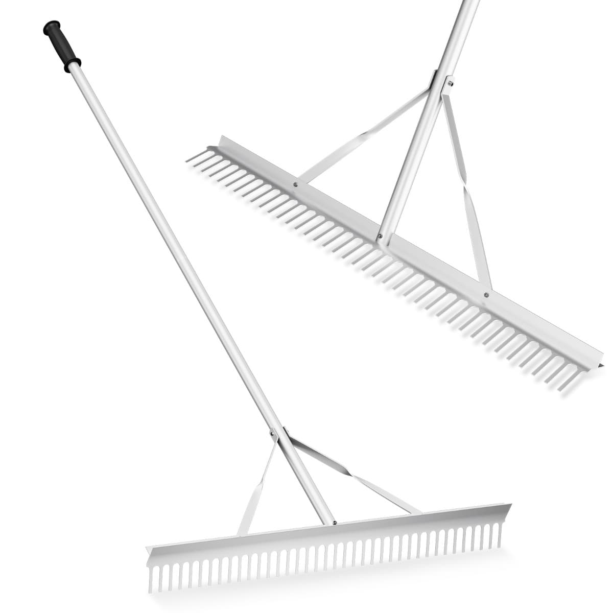 CostwayRâteau de Jardin en Aluminium avec Large Tête de 91 cm Rateau de Paysage avec Manche de 174 cm Outils de Jardin pour Bord du Lac Étang et Plage
